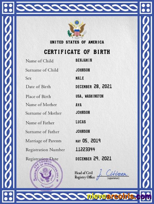 USA vital record birth certificate